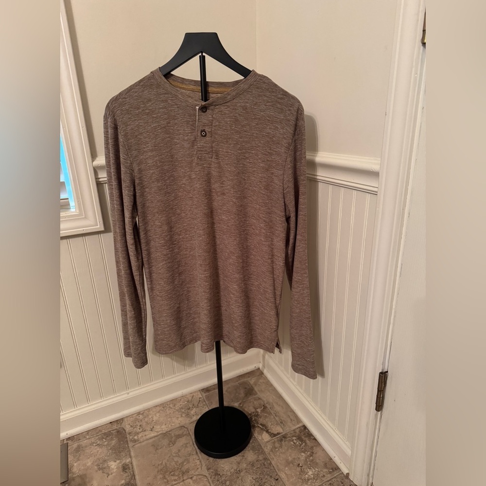 Men's Bruno Milano Casual Long Sleeve Henley Shirt - Brown Size Small